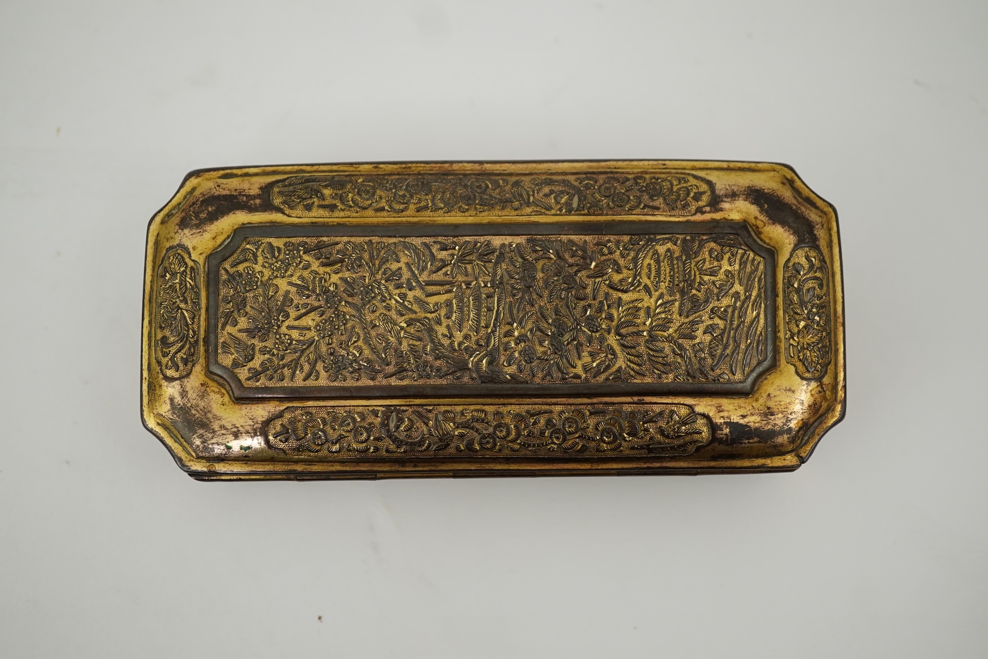 A Japanese Sawasa ware gilt copper tobacco box, first half 18th century